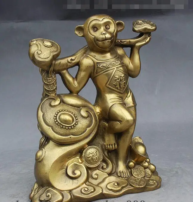 8&quot Folk Chinese FengShui Brass Ru Yi Fu Wealth sexy sex appeal Monkey Statue | Дом и сад