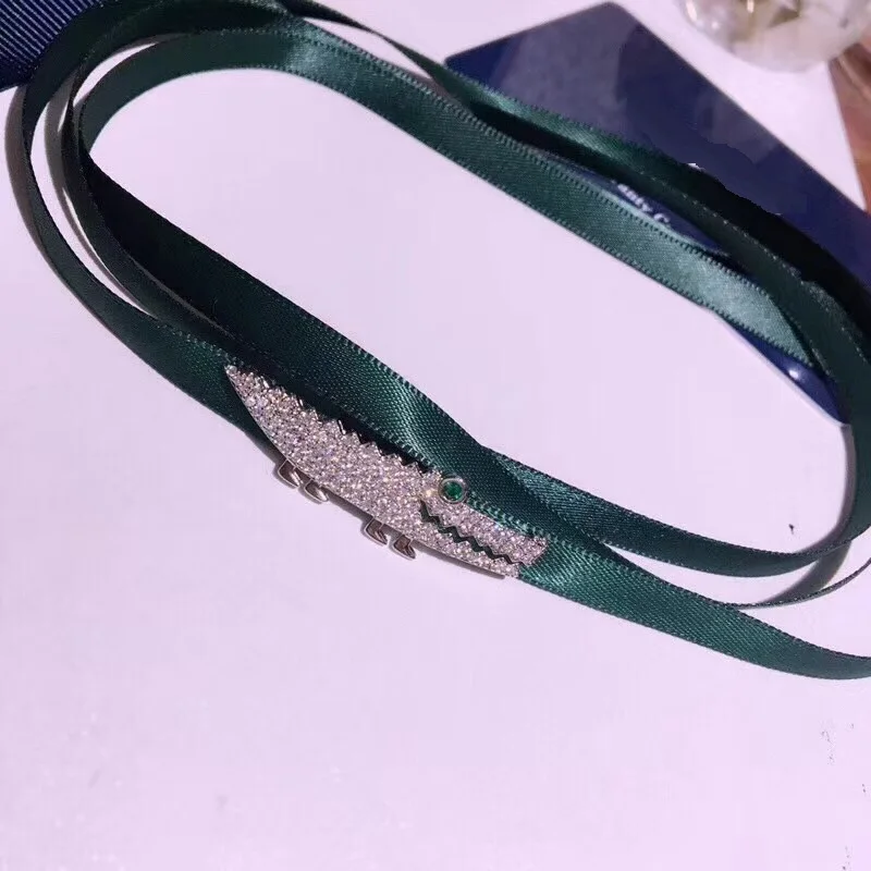 XF милое зеленое ожерелье чокер из крокодиловой ленты с изображением животных