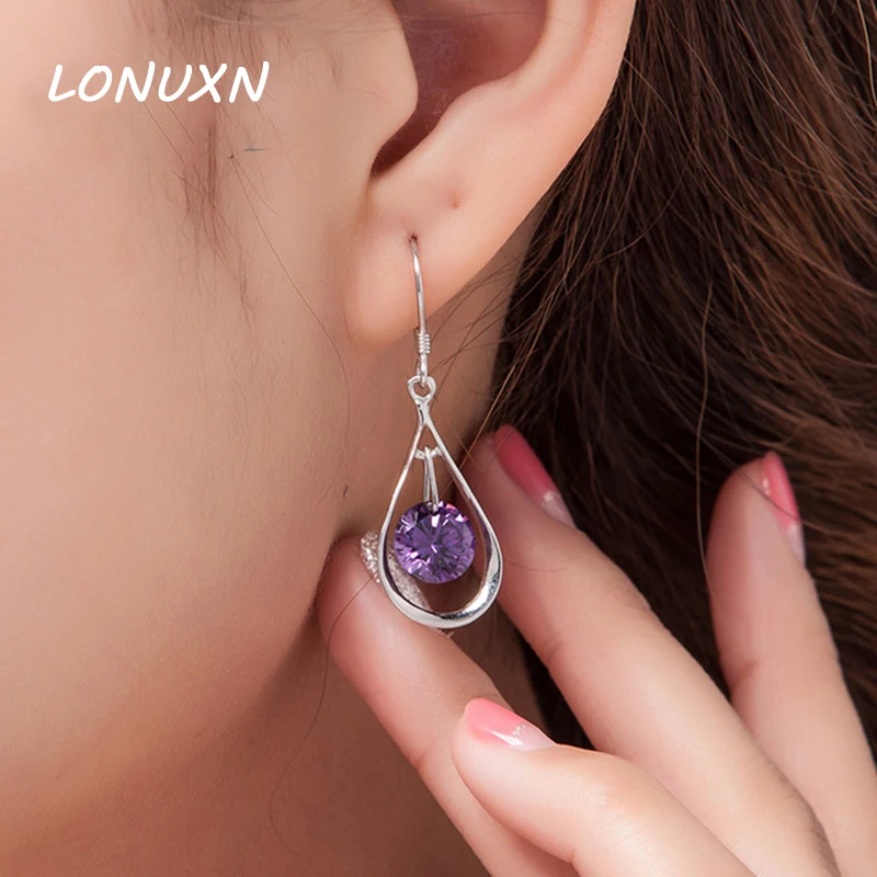 Серьги женские из серебра 925 пробы с натуральным австрийским кристаллом|jewelry