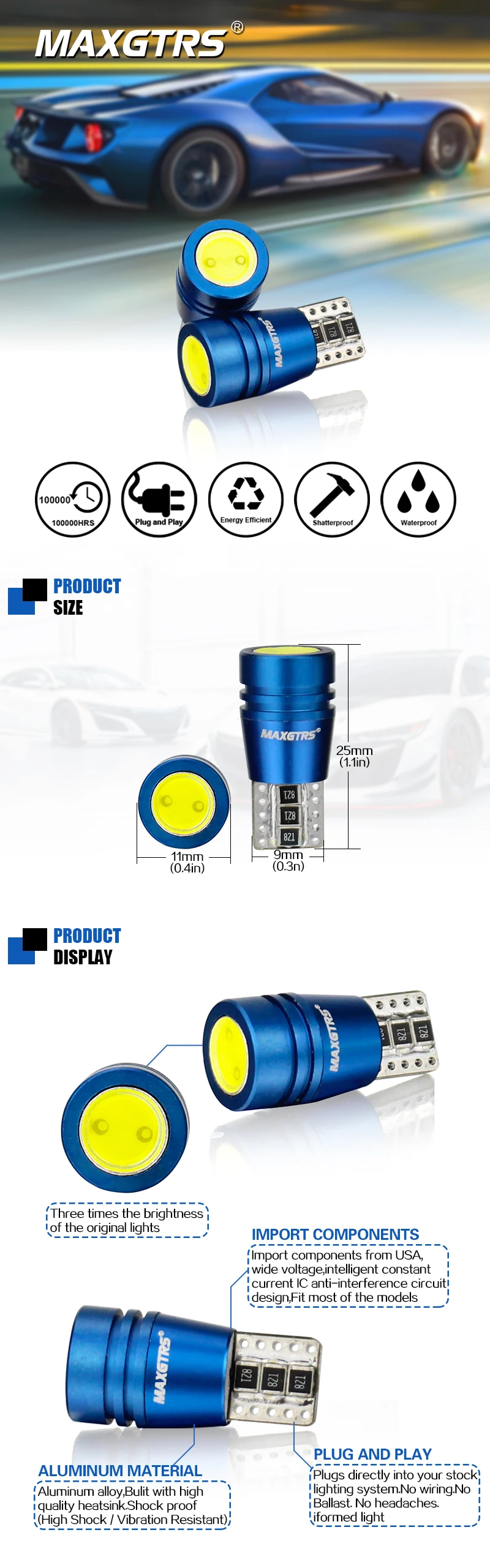 MAXGTRS высокое Мощность T10 w5w светодиодные лампы 12V ксенон теплый белый 4300 К автомобильный светильник лампы Интерьер светильник с can-bus Ошибка Предупреждение Одежда высшего качества