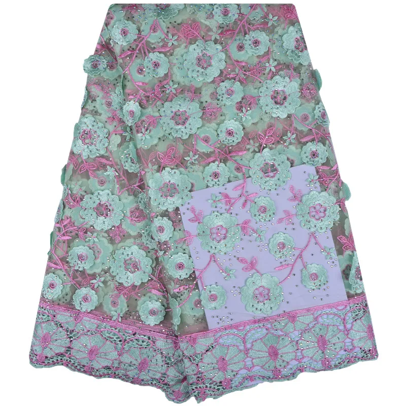 Красивая серебристо серая Кружевная аппликация 3 D цветок нигерийская кружевная