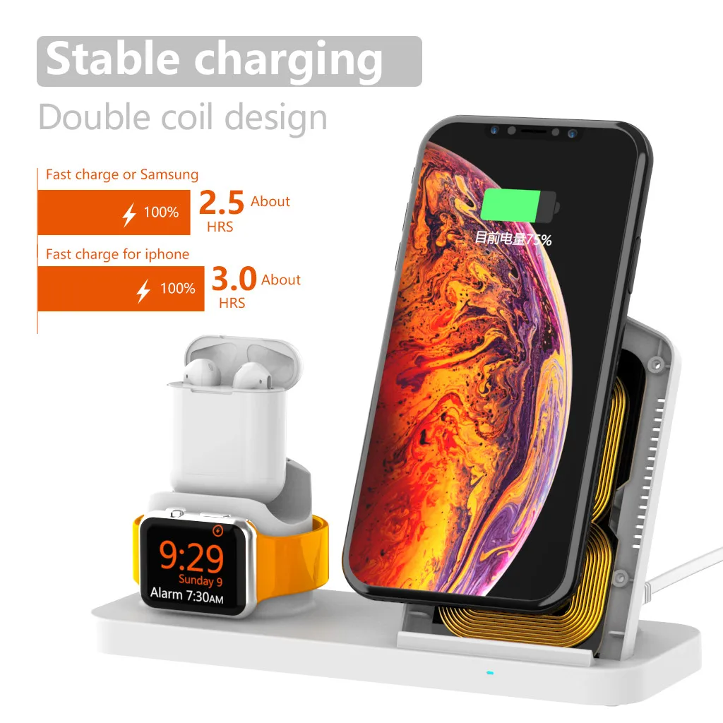 3 в 1 мобильный телефон часы Беспроводное зарядное устройство для Samsung Galaxy S10 + Apple