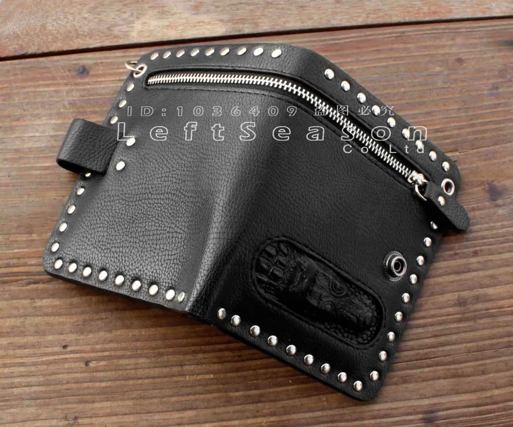 Мужской черный двойной кожаный кошелек с цепочкой Байкер панк готический