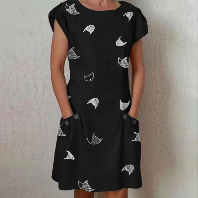 Новинка 2019 женское платье с коротким рукавом и круглым вырезом модное плюс