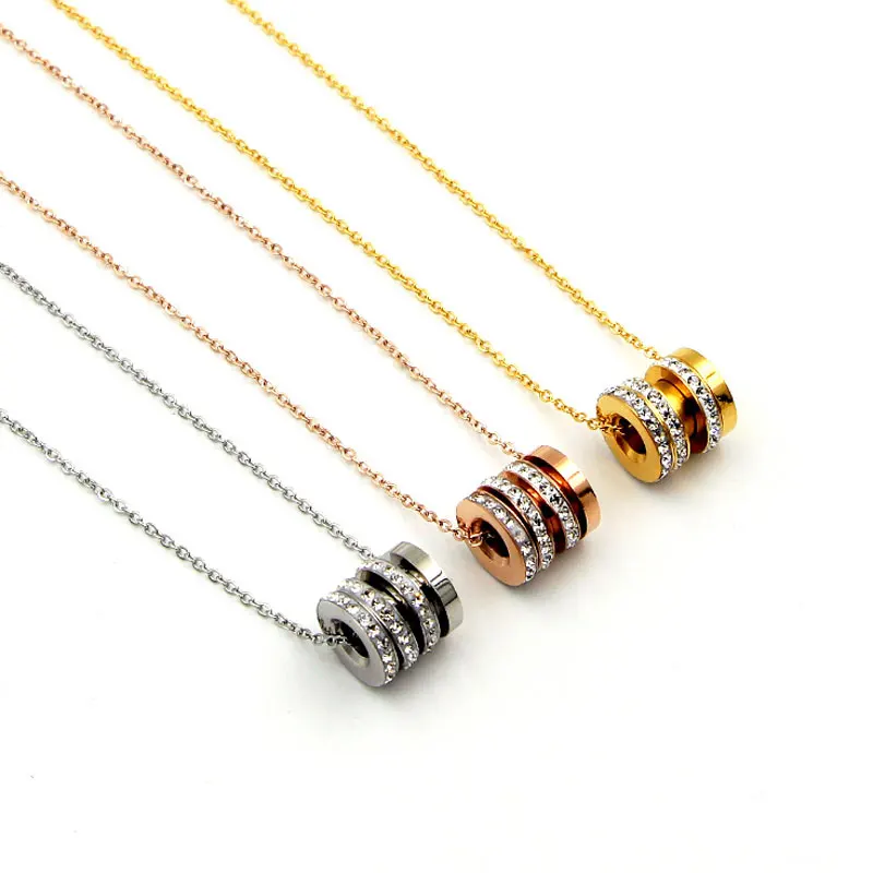 Новый Изысканный Can Move циркон три круга женское ожерелье с подвеской Титановая