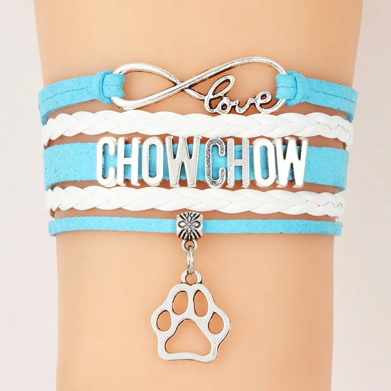 (10 шт./лот) Браслеты Infinity Love CHOW подвеска собачья лапа кожаный браслет с веревкой