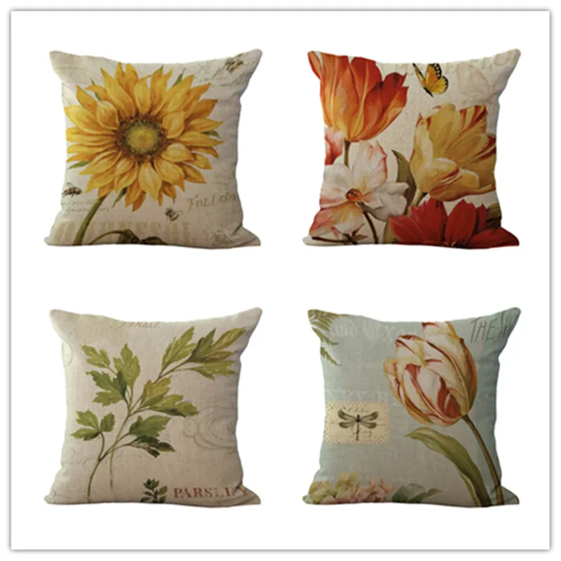 

Home Decorative Retro Sunflower Flower Linen Cotton Throw Cushion Cover Pillow Case For Office Chair