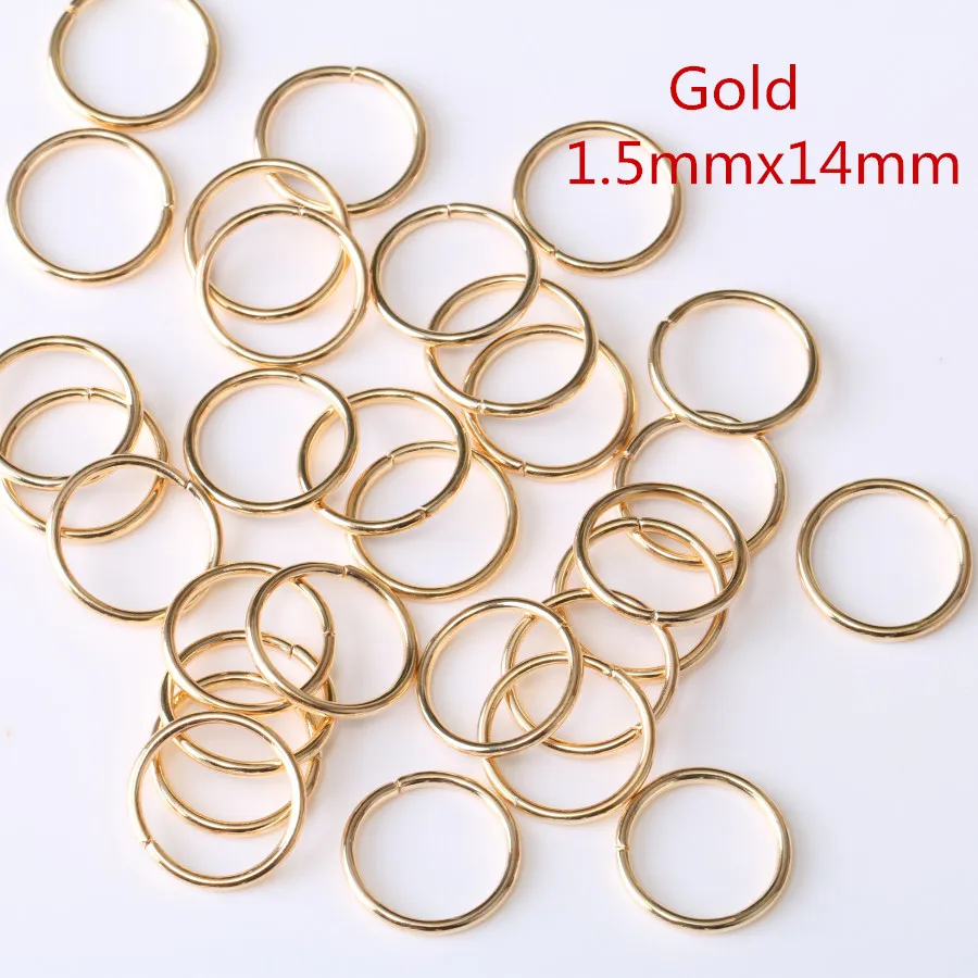 1.5mmx14mm Gold 100 шт./лот, 10 мм/12 мм/14 мм/16 мм, большое железо, металл, открытая Одиночная Петля, скачкообразные разделенные кольца для соединителя, ювелирные цепочки, изготовление, сделай сам - Цвет: 1.5mmx14mm Gold