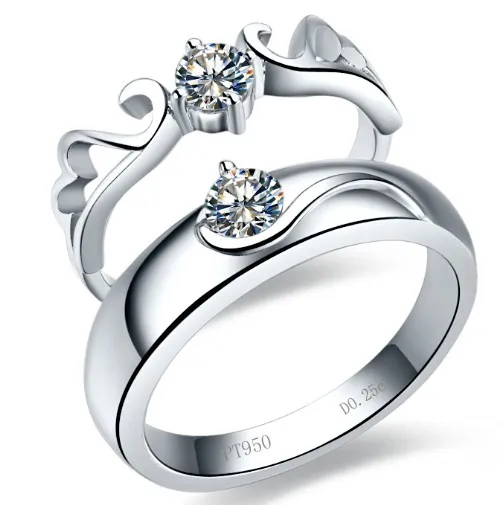 

Angel Wing Solid 18K 750 White Gold Couple Rings 0.25Ct+0.25Ct Diamond Lover's Wedding Rings His and Her Love Promise Ring