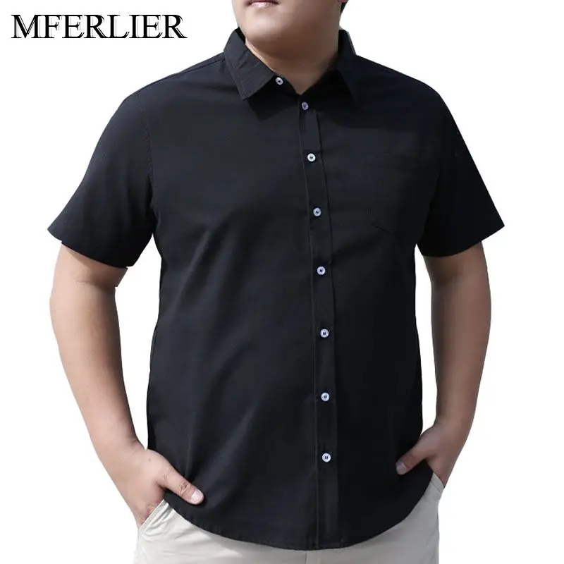 Черный MFERLIER, летняя мужская рубашка, плюс размер, 5XL, 6XL, 7XL, 8XL, 9XL, 10XL, обхват груди 168 см, плюс zize, короткий рукав, 4 цвета, большие размеры, рубашки - Цвет: Черный