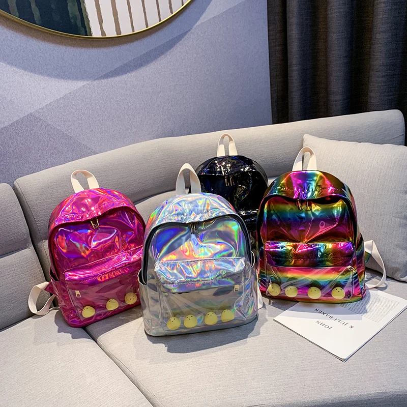 Модный Лазерный рюкзак для женщин прозрачный ПВХ студенческий вместительный