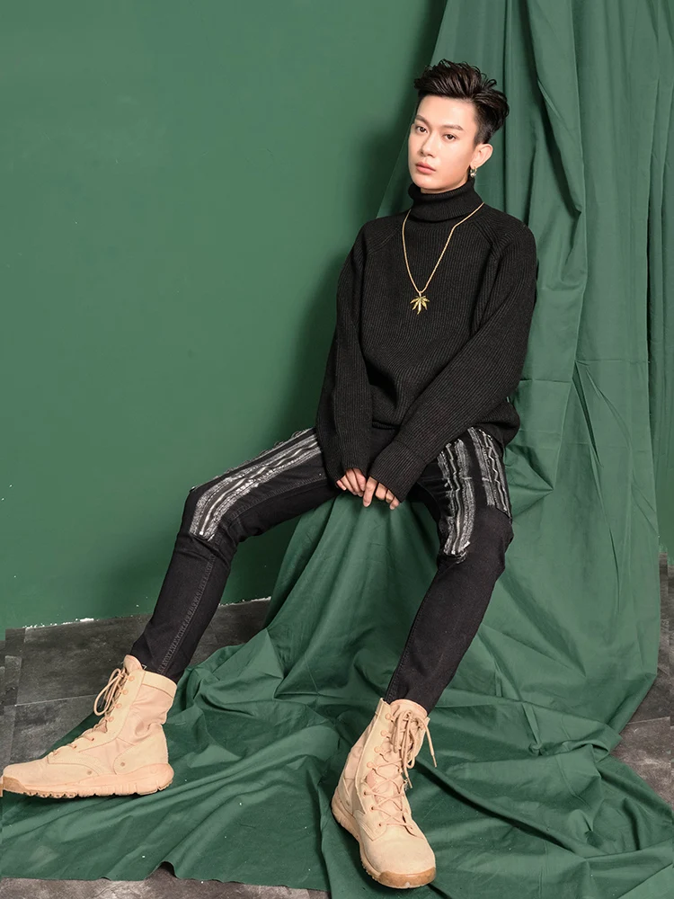 Зимние облегающие джинсы мужские узкие брюки карандаш на молнии в Корейском