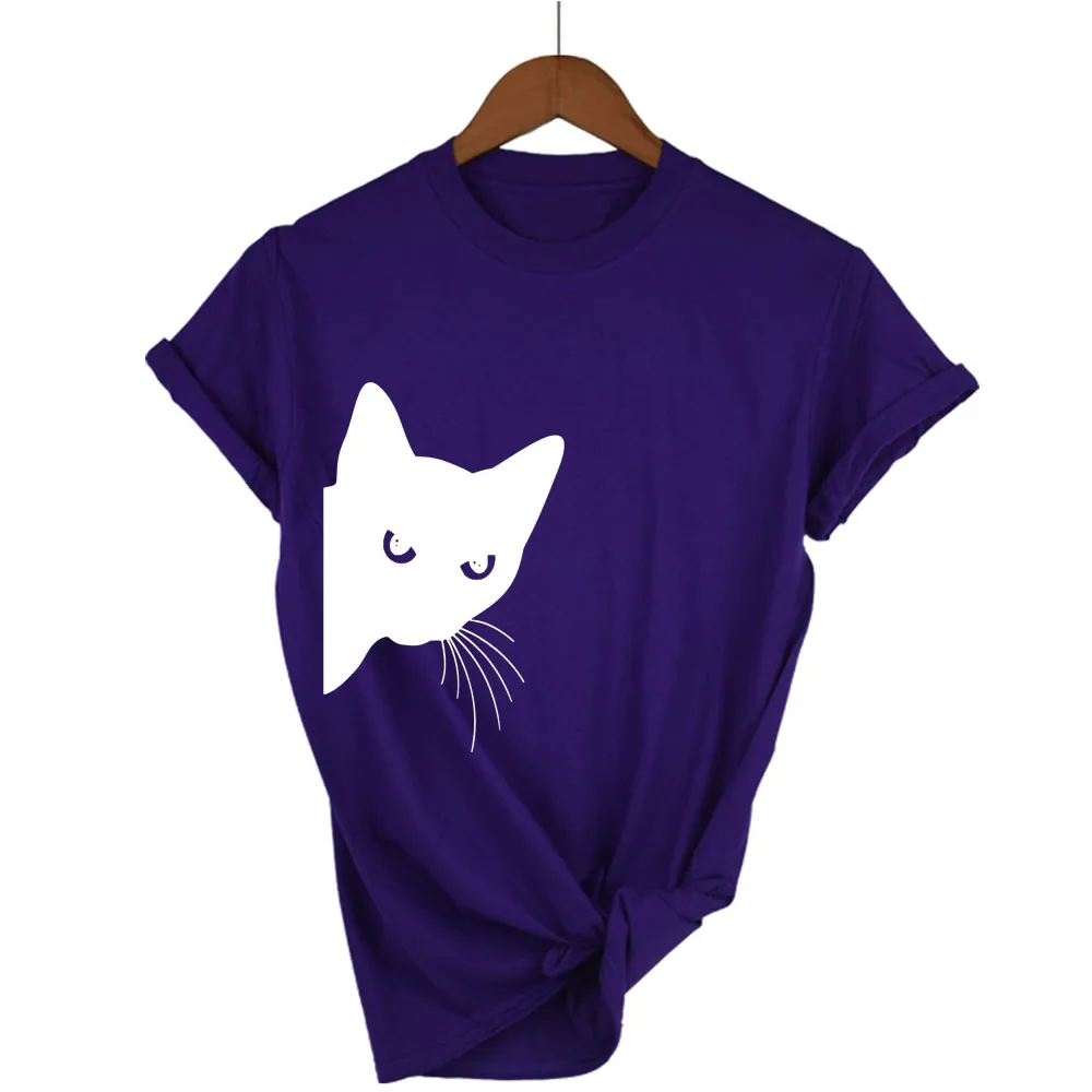 Женская футболка с рисунком кота смешные изделия из хлопка для девушек топ