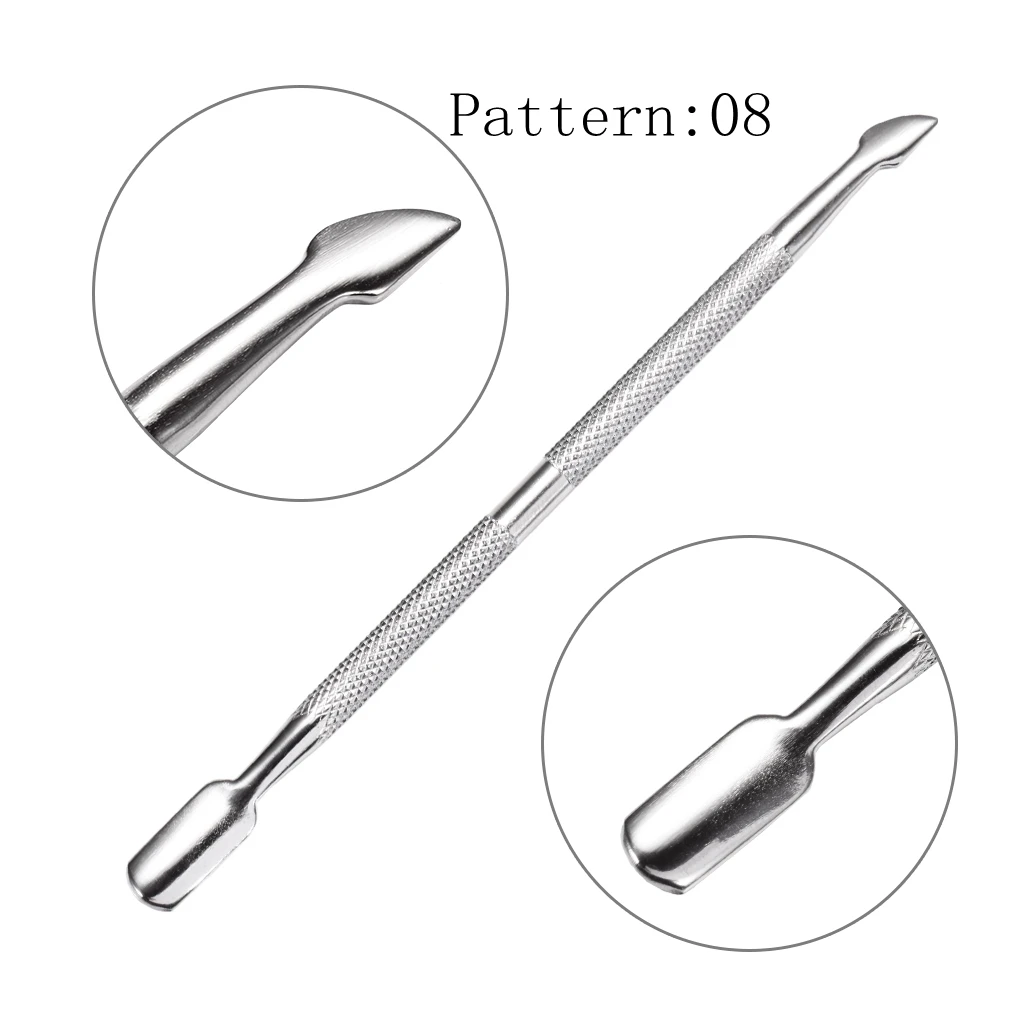 pattern 08 1 шт. отодвигатель кутикулы из нержавеющей стали для УФ-гель для удаления лака двухсторонний палец толчок для сухой кожи резак маникюрные инструменты - Цвет: pattern 08