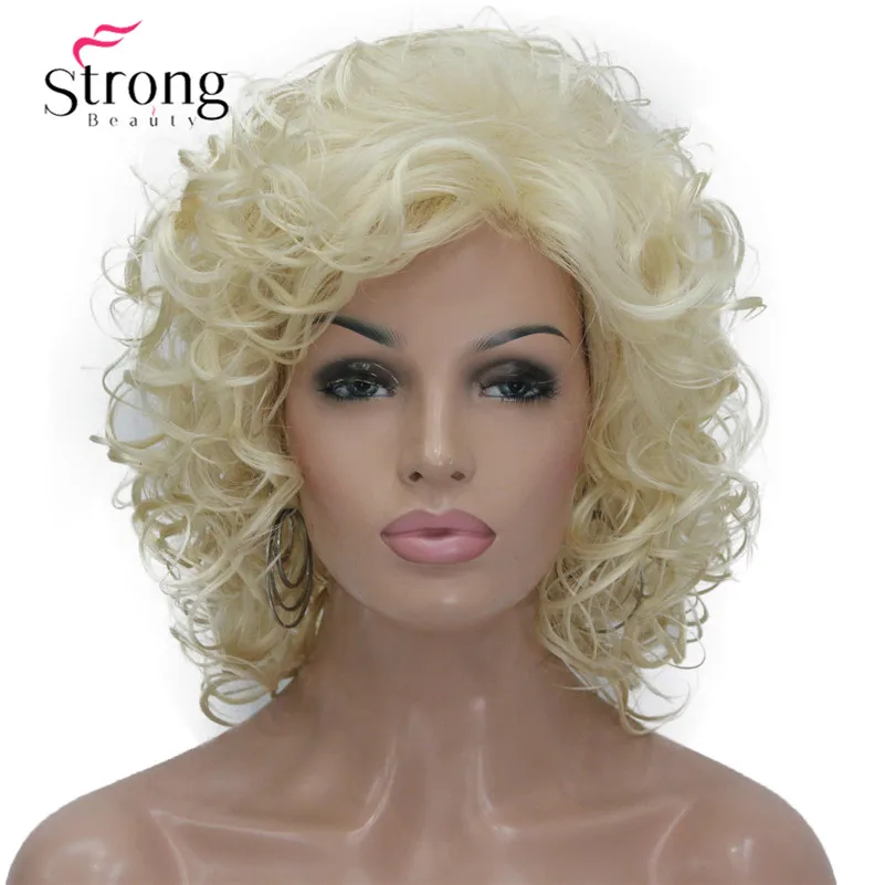 StrongBeauty короткие супер кудрявые толстые блонд полный синтетический парик