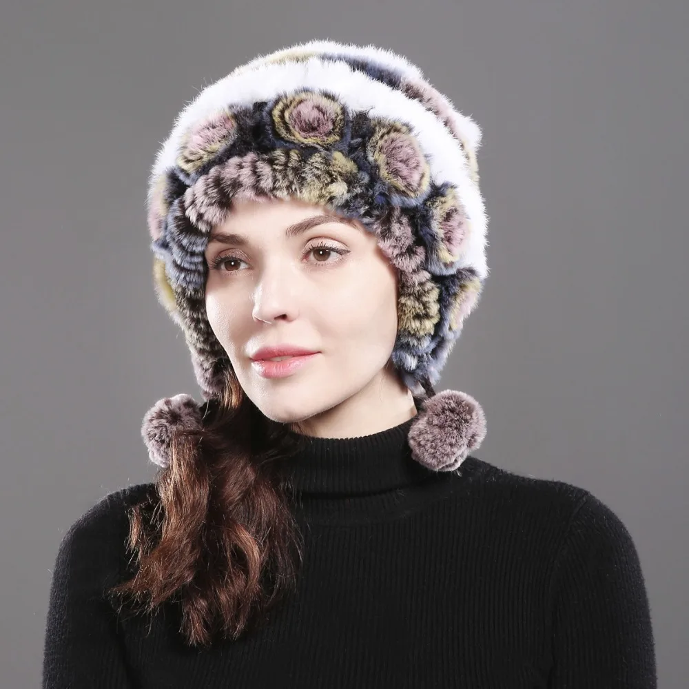 2021 зимние с мехом кролика шапки бини для женщин натуральным шапка из меха рекс