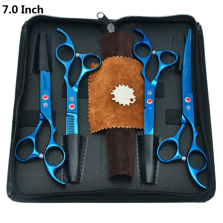 LZS0370 Set Purple Dragon 7.0" Professional Pet Scissors for Dog Grooming Japanese 440c Animal Straight& Thinning& Curved Shears LZS0377 - Цвет: LZS0370 Set