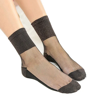 1pair Летние женские короткие носки, ажурные сексуальные черные женские носки с принтом, кружевные Шелковые Тонкие прозрачные ультратонкие женские нейлоновые носки - Цвет: 1pair