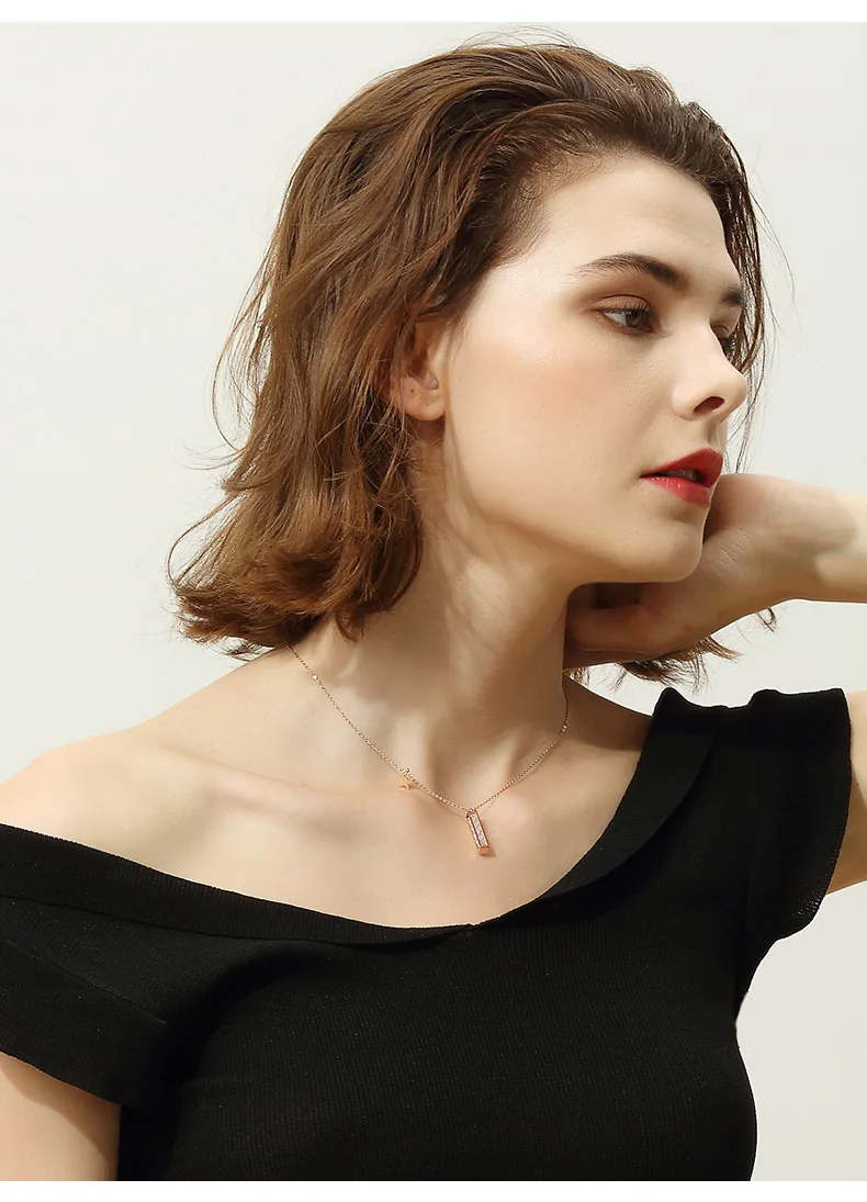 New Arrival Rose Gold Color Geometric Shape Cubic Zirconia Pendant Necklace for Women Trendy Star Crystal Jewelry | Украшения и
