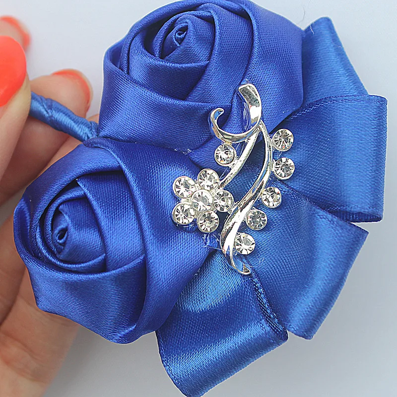 Оптовая продажа 5 шт./партия Королевский синий мужской жених бутоньерка атласная