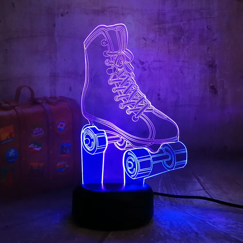 Amroe 3D RGB светодиодный Ночной светильник, роликовые коньки, многоцветная, 7 цветов, сменная настольная лампа, USB для детского подарка, Рождественское украшение, новинка Lava