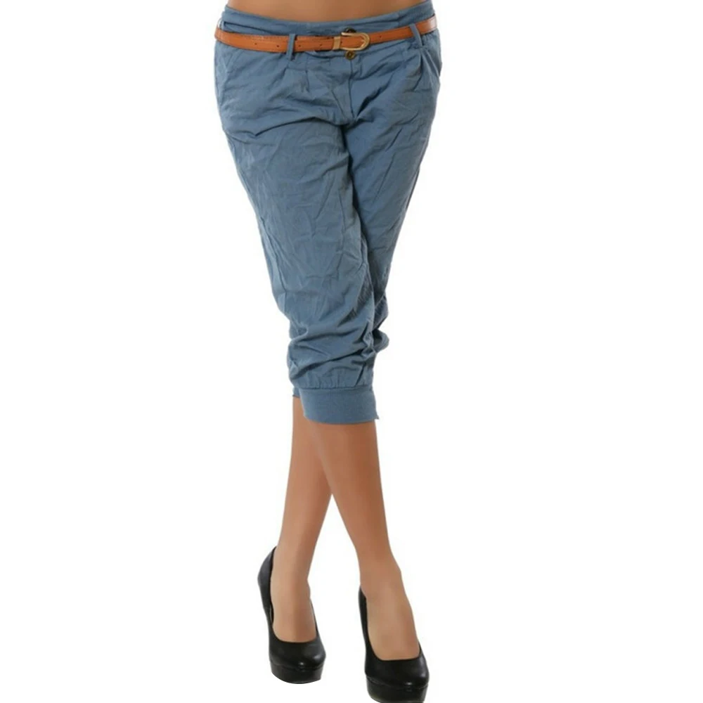 Women's Fashion Solid Color Calf Length Trousers New Summer Casual Office Slim Fit Zipper Pencil Pants with Pockets | Женская одежда