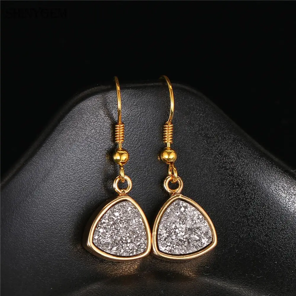 Серьги-капли с золотым покрытием ShinyGem, серьги-подвески, сверкающие, длинное из натурального камня, серьги с опалом, минеральными кристаллами для женщин