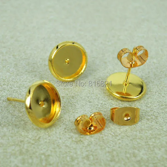 16 мм Новые позолоченные круглые Основы ободок лоток Кабошон серьги гвоздики пост