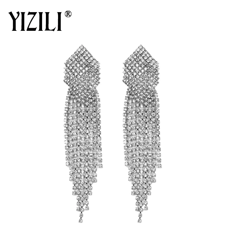YIZILI 2018 большие серьги с кисточками блестящие элегантные цепочки когтями для