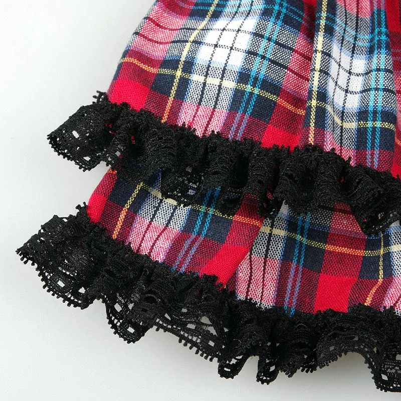 Винтажное клетчатое Черное Кружевное Платье для собак и щенков Летняя Одежда