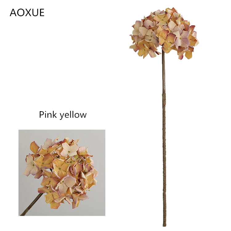 pink yellow Декор для дома искусственные цветы Ретро моделирование гортензии букет сушеные цветы украшение дома Свадебные украшения интерьера один поддельный сушеный цветок гортензии - Цвет: pink yellow