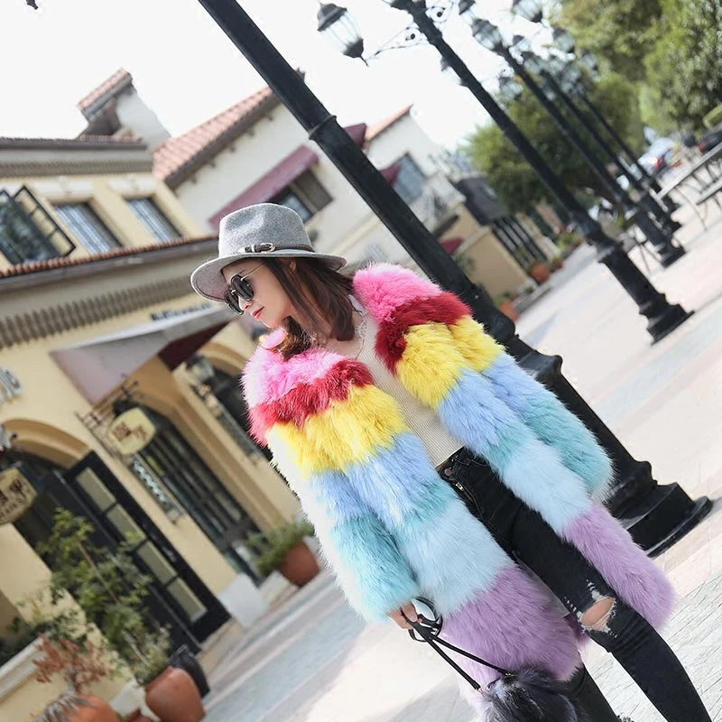 Роскошная женская куртка из натурального Лисьего меха разноцветный осенне