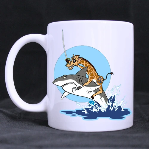 Жираф ездить на акуле индивидуальный дизайн пива кофе кружка белые чашки кружки
