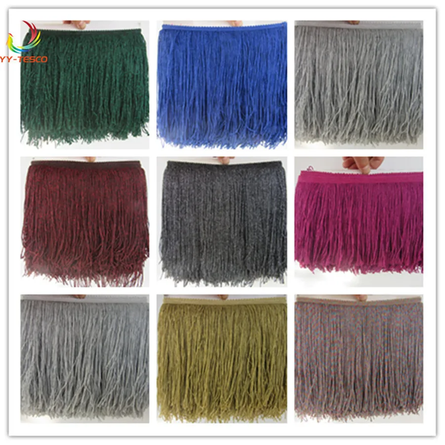 

100 Yards/Lot Fringe Tassel Latin Dress Polyester Tassel Trimming Lace Ribbon Soft shining Banded 20CM Macrame decoration DIY