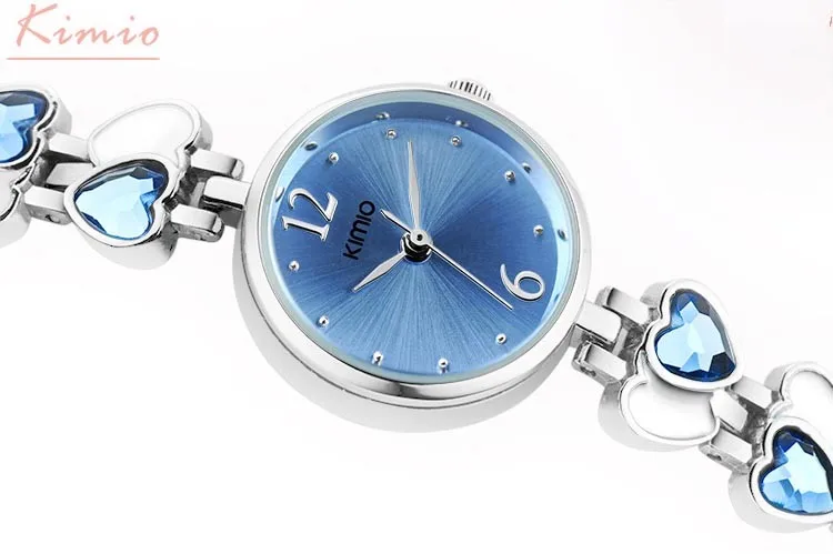 Kimio бренд relojes con diamantes Love Heart драгоценный камень тонкий ремешок наручные часы Аналоговые Круглый браслет часы для женщин Девушка