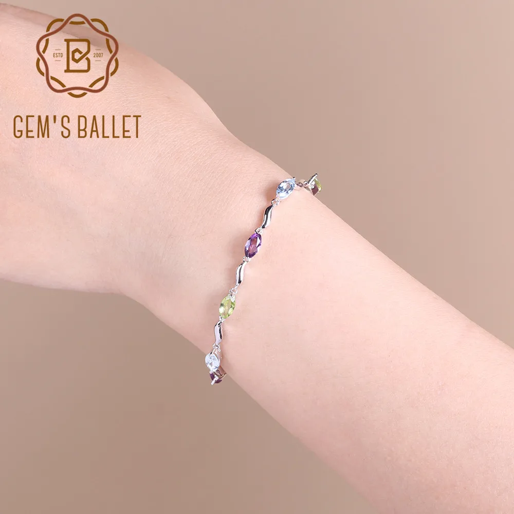 Gem's Ballet 925 пробы Серебряный романтичный браслет натуральный Перидот Небесно Голубой Топаз Браслеты из аметиста и браслеты ювелирные украшения