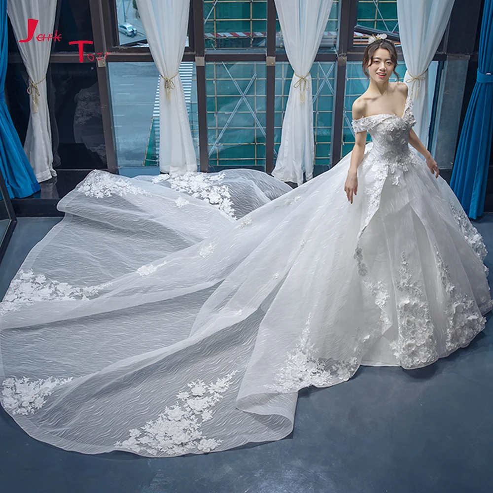 Robe De Mariee Princesse De Lux, роскошное бальное платье с коротким рукавом, жемчугом, цветочной аппликацией и кружевным шлейфом, свадебные платья