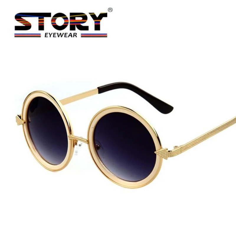 Для женщин ретро Sunglassess Брендовая дизайнерская обувь круглая рамка солнцезащитные очки Винтаж черный очки Мода UV400 очки