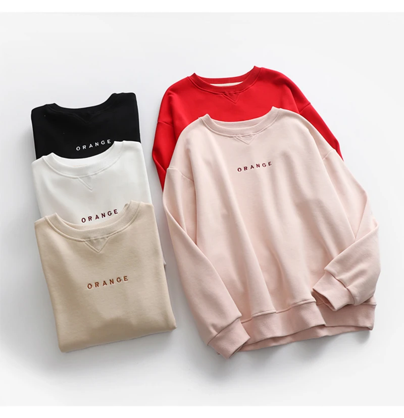 Ordifree Autumn Winter Women Hoodies and Sweatshirt Warm Fleece Letter Print Casual Sweatshirt Pullover