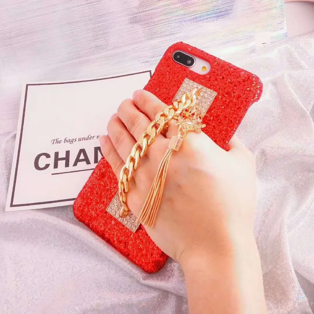 Marchcover Gold Diamond снег кисточкой браслет Bling сверкают футляр для iPhone X 8 7 6 S Plus |