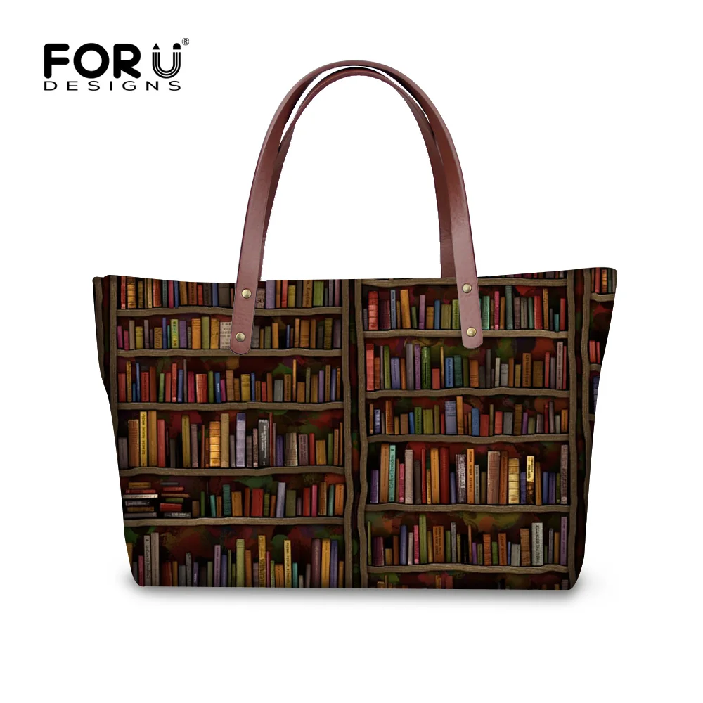 FORUDESIGNS/Винтаж книжные полки в библиотеке печати Для женщин Сумки Сумка тоут сумка