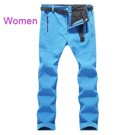 women sky blue LoClimb Новые Зимние флисовые походные брюки для кемпинга для женщин и мужчин ветрозащитные водонепроницаемые флисовые брюки для лыжного трекинга, AW030 - Цвет: women sky blue