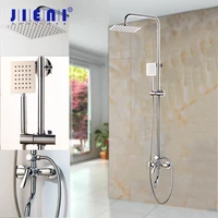 jieni 8 inch chrome polish rainfall wall mount ultrlthin shower head mixer faucet bathroom adjust height handheld shower faucet