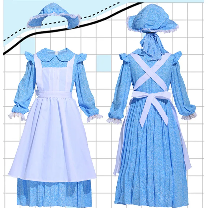 XS-XL Blue Medieval Girls Halloween Peasant Farmer woman Costumes kids Maid Cosplays Carnival Purim party Stage play dress | Тематическая