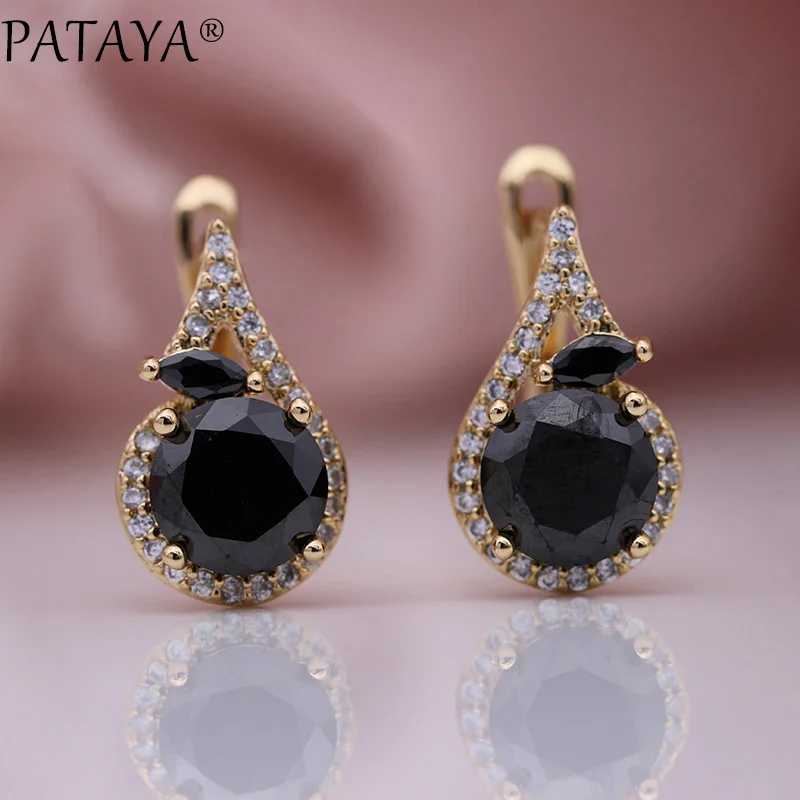 Black PATAYA новые женские изящные благородные висячие серьги в виде лошадиного глаза 585 розовое золото круглый синий натуральный циркон Свадебные вечерние милые модные ювелирные изделия - Окраска металла: Black