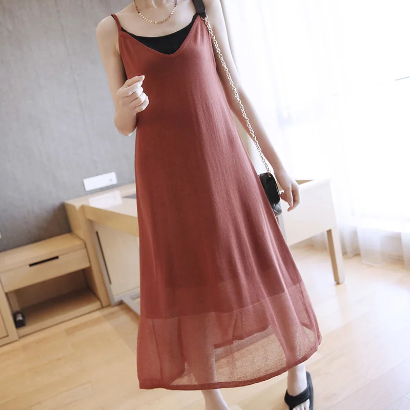 

Openwork strap dress ladies temperament sleeveless long vest 2019 summer new knit