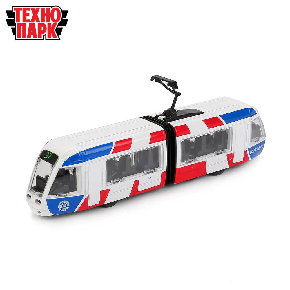 Трамвай ТЕХНОПАРК 19 см с гармошкой открывающиеся двери металлический корпус
