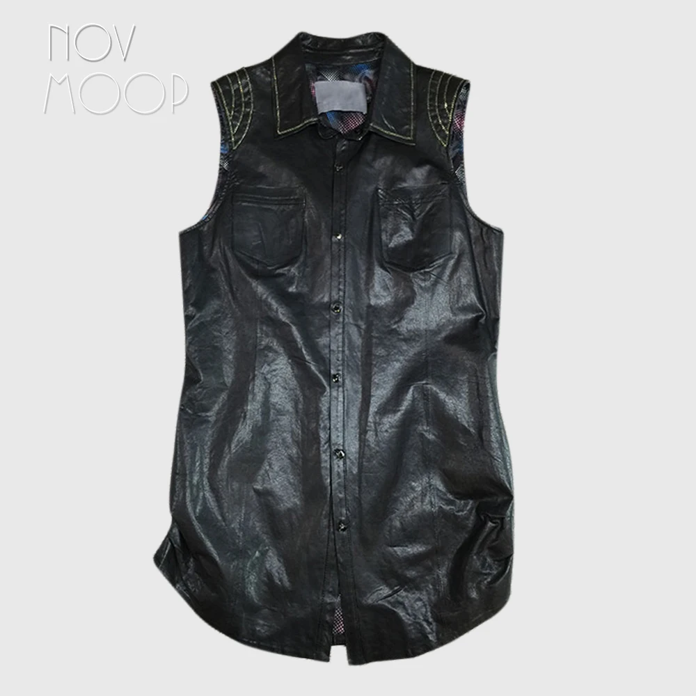 Черный жилет из натуральной кожи 100% пальто овчины Женский Тренч цепочки для