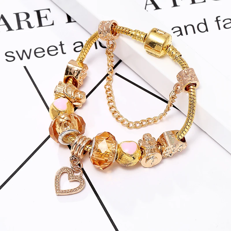 Boosbiy Dropshipping Antique Fashion Charm Bracelet For Women With Heart Pendant Safety Chain Fine Jewelry Gift|Браслеты с шармами| |