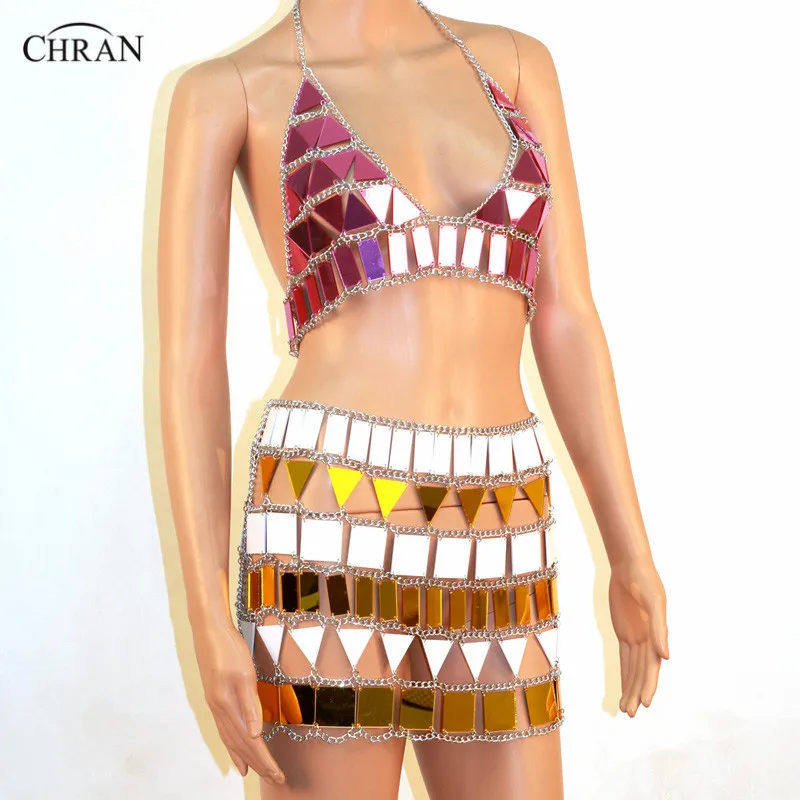 

Chran WHP Perspex Rave Top Sonus Festival Chain Bra Harness Necklace Body Belly Belt Skirt EDC Outfit Wear Bikini EDM Jewelry
